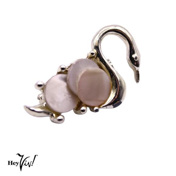 Vintage 1950s Swan Scatter Pin w Mother of Pearl Body MOP 1.25" Across - Hey Viv - Picture 1 of 4
